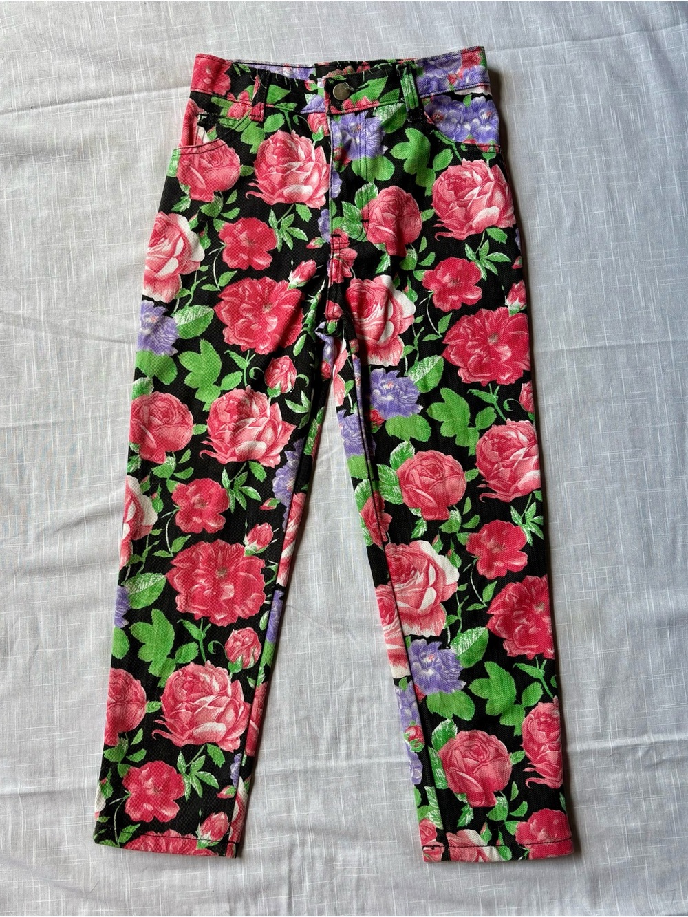 Vintage 90s Floral Black Jeans by Momento International Friendship Alliance 6X